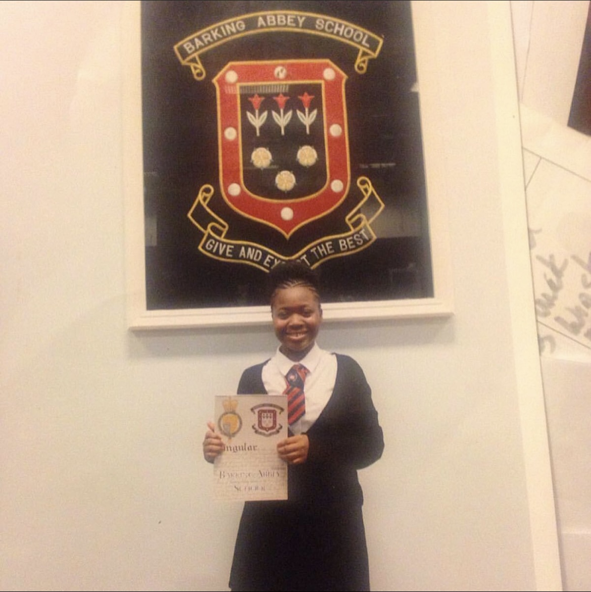 Angelica receiving Student of the Year at Barking Abbey School, 2013