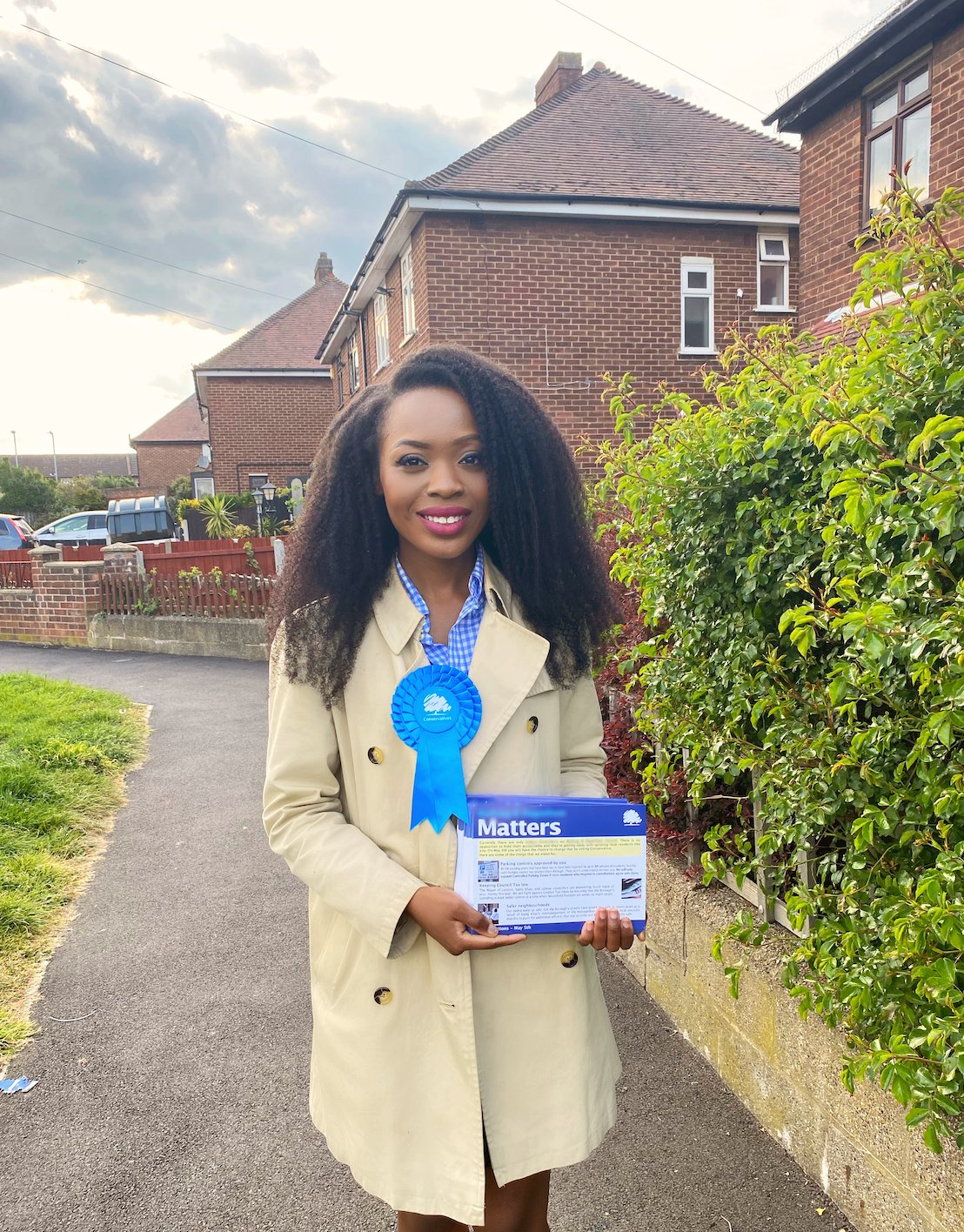 Angelica canvassing as Conservative candidate