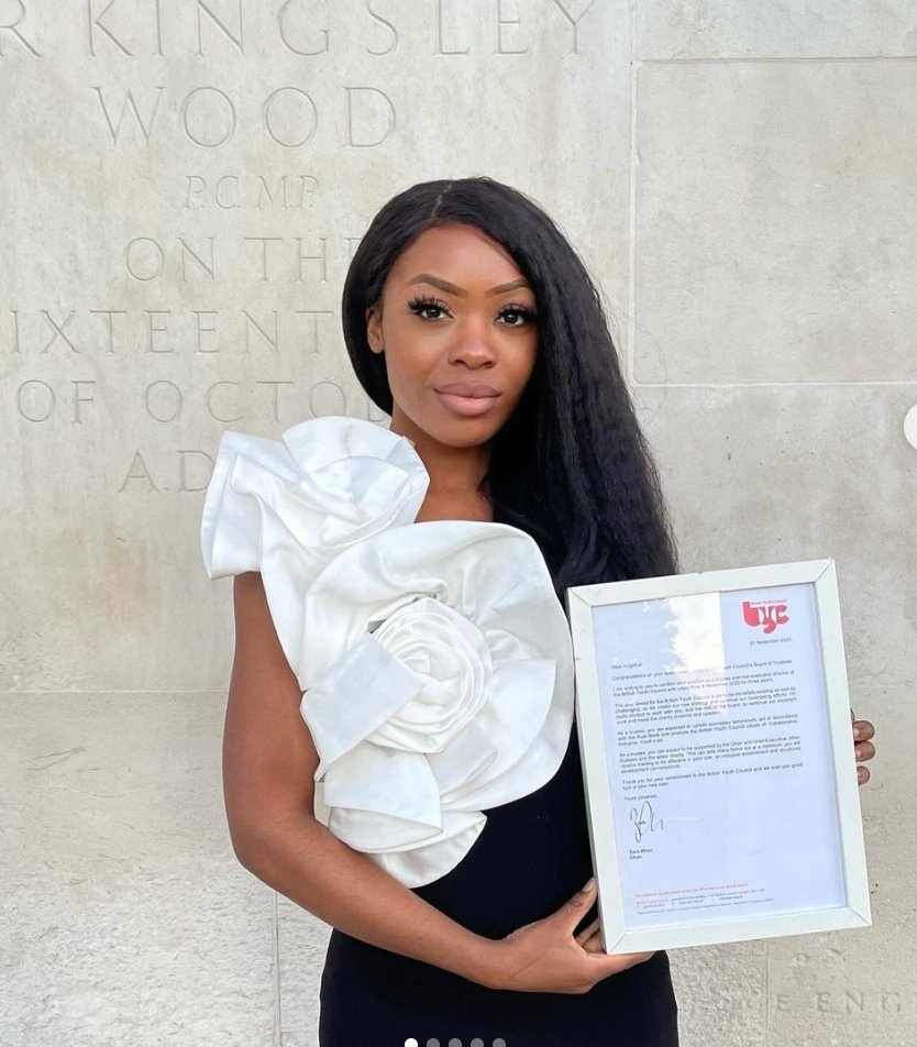 Angelica with her British Youth Council Trustee appointment letter, 2023